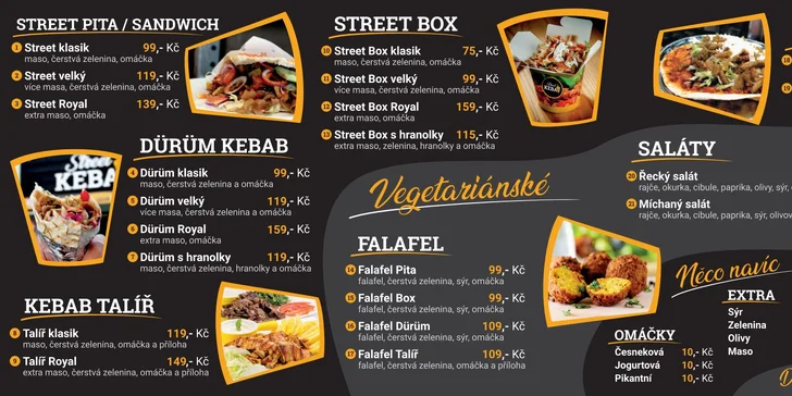 Street box s hranolky, kebab talíř i dürüm s nápojem kousek od Palmovky