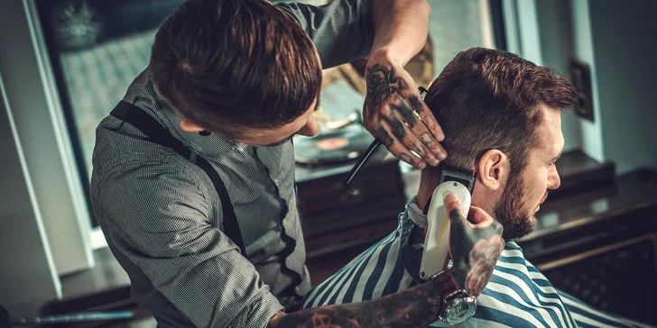 Kompletní barber balíček pro pány: střih, masáž hlavy, holení i kolínská