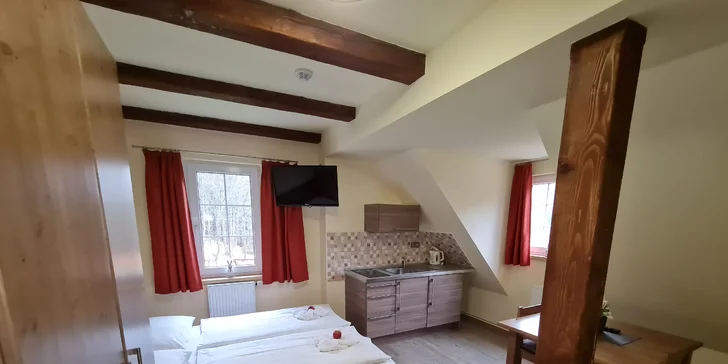 Apartmán Duplex vám nabídne mezonetové prostory se dvěma dvojlůžky.
