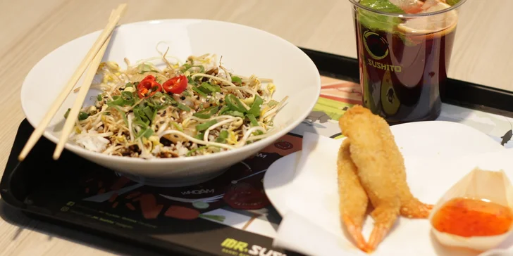 Japonsko-thajské menu: kuře, krevety nebo losos a domácí limonáda
