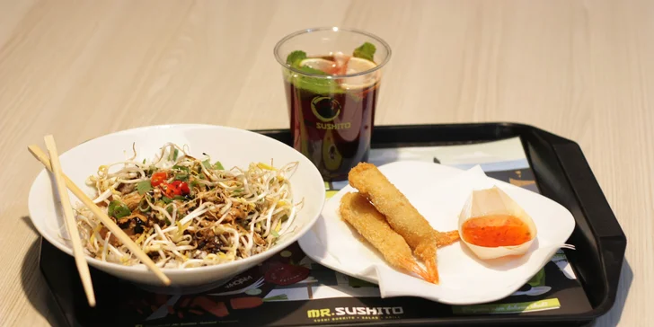 Japonsko-thajské menu: kuře, krevety nebo losos a domácí limonáda