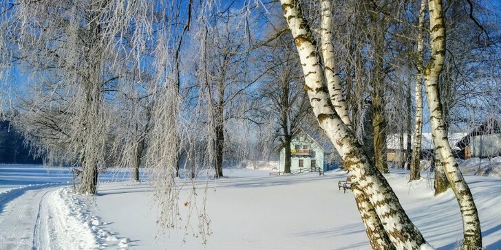 Zima nebo jaro ve stylovém romantickém mlýně na samotě uprostřed přírody