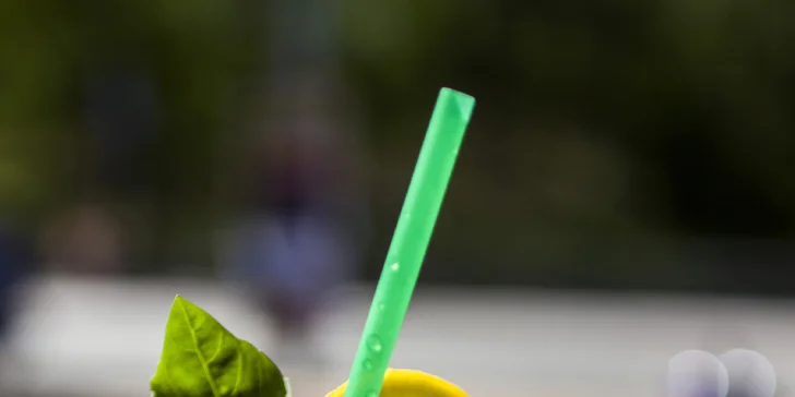 Naducaný burger s hovězím masem, domácí cibulové kroužky a limonáda