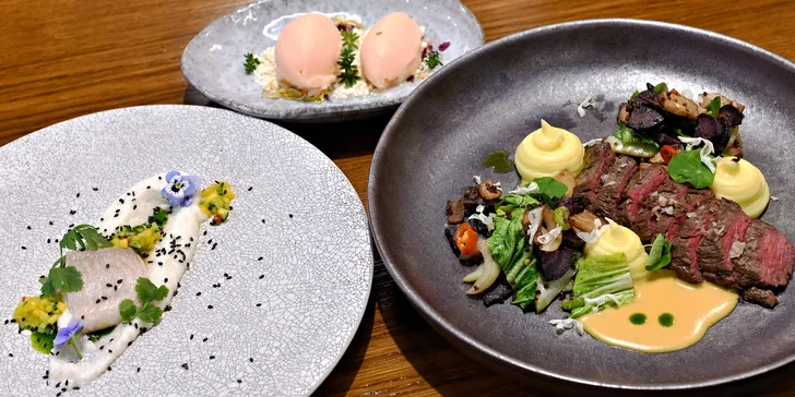 Menu pro 2: Crème brûlée z foie gras, pečená hlíva i champagne sorbet z růží