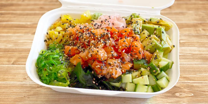 Havajské poke bowl s rybou, krevetami nebo vegetariánské + rozvoz po Praze