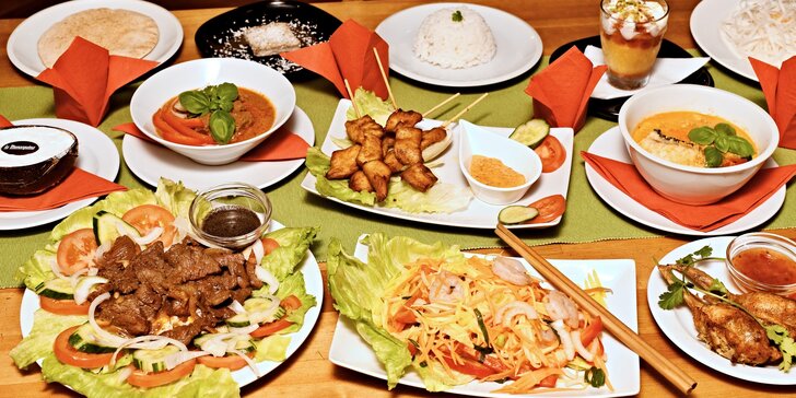 Kambodžské menu pro 2 osoby: mangový salát, tygří krevety i banánový dort