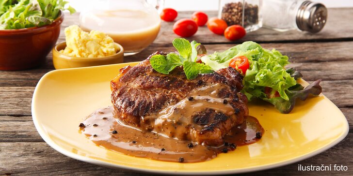 Porce plná možností: steak, přílohy i omáčky podle výběru pro dvě osoby