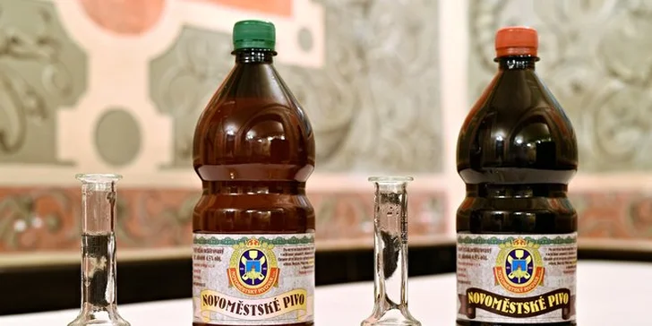 Posezení v Novoměstském pivovaru pro 2 vč. pálenky, topinek a 2 l piva domů