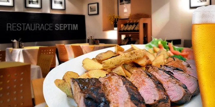 399 Kč za 2× hovězí filet Mignon s libovolnou přílohou a 2× půllitr plzně! Skvělá večeře pro dva v restauraci Septim se slevou 52 %.