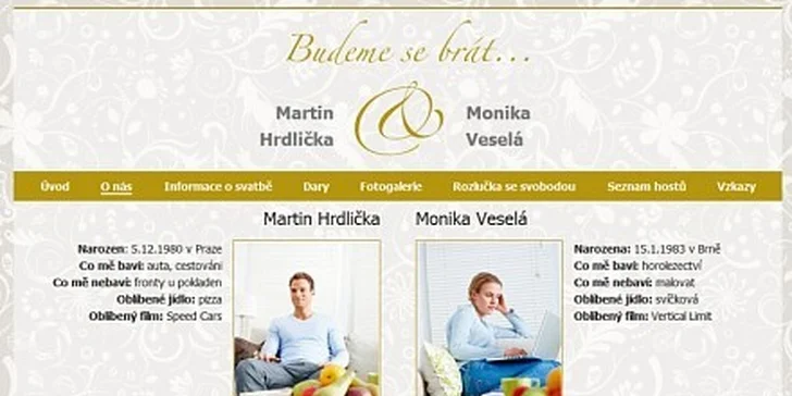 450 Kč za osobní svatební stránky se slevou 50 %