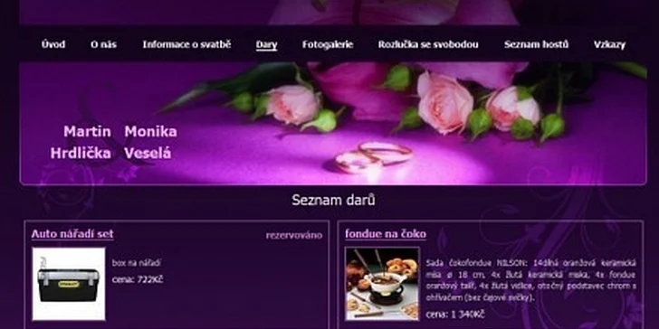450 Kč za osobní svatební stránky se slevou 50 %