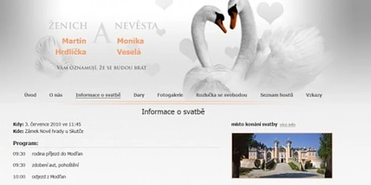 450 Kč za osobní svatební stránky se slevou 50 %