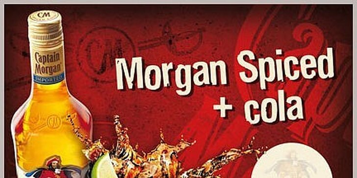 99 Kč za 2x drink Captain Morgan 0.04 l + cola 0.2 l + limetka s 38% slevou