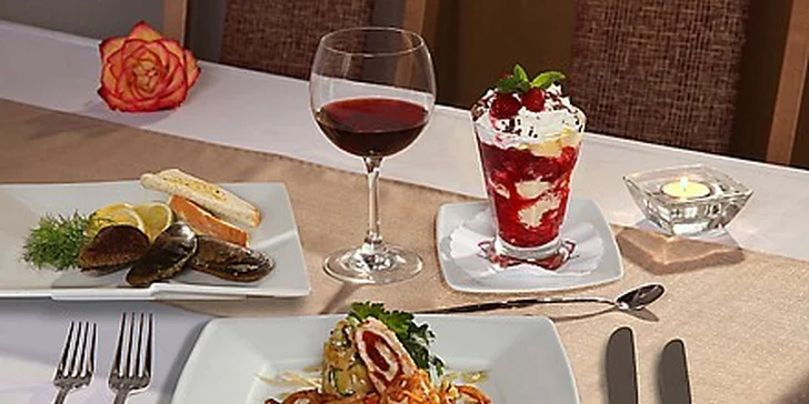 499 Kč za 3chodové menu a víno pro dva v hodnotě 730 Kč