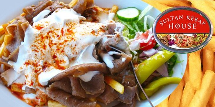 64 Kč za talíř Döner kebab s hranolkami v podniku Sultan Kebap. Pikantní, skvostně namarinovaná a ugrilovaná pochoutka se šťavnatou zeleninou se slevou 50 %
