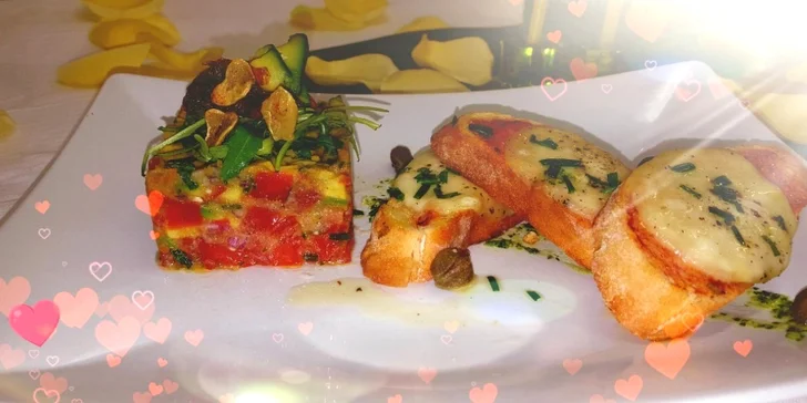 Tříchodové valentýnské menu s přípitkem v centru Ostravy pro dva