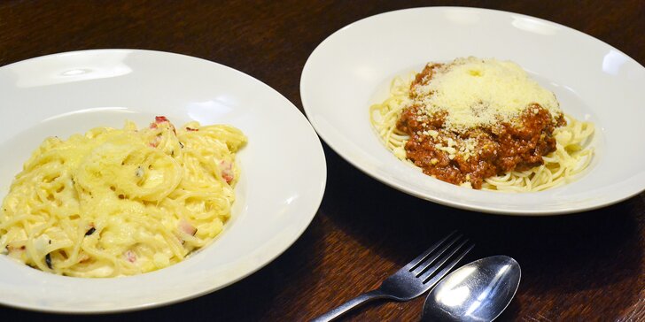 Chuť Itálie: spaghetti carbonara nebo alla bolognese pro 1 i 2 osoby