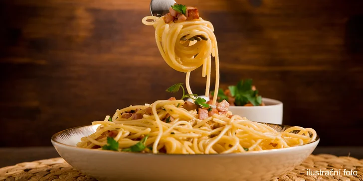 Chuť Itálie: spaghetti carbonara nebo alla bolognese pro 1 i 2 osoby
