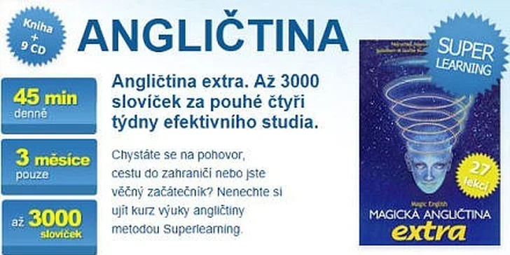 3950 Kč za kolekci Magické angličtiny extra 9 CD a učebnice v ceně 5450 Kč