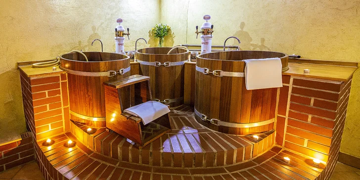 90 minut wellness v historickém Táboře: pivní lázeň, sauna a neomezená konzumace piva pro dva