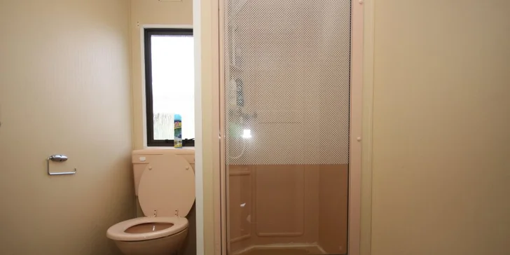 V koupelně je sprcha i toaleta.