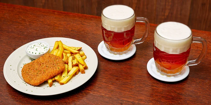 Smažený sýr, hranolky, tatarka a malé pivo pro 1 nebo 2 osoby