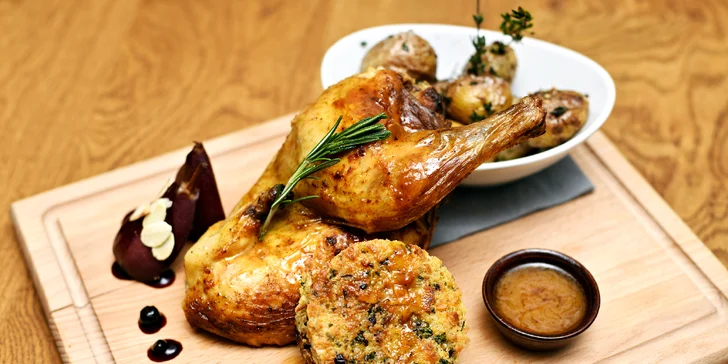 3chodové valentýnské menu s grilovaným baby kuřetem a přípitkem