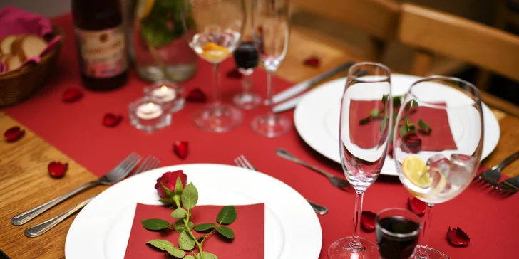 3chodové valentýnské menu s grilovaným baby kuřetem a přípitkem