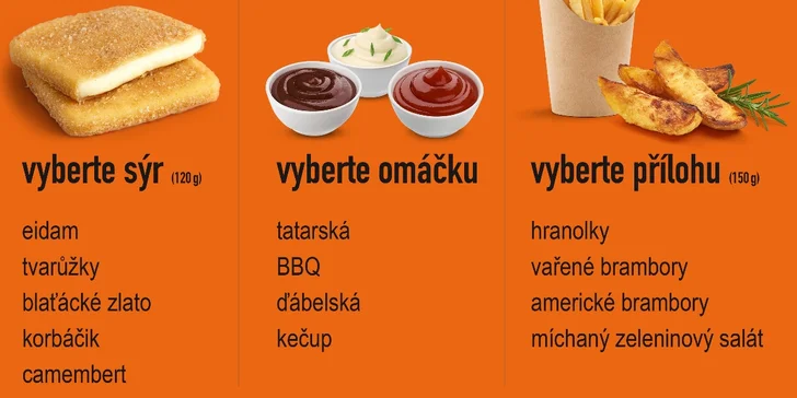 Smažákové variace: nabídka 5 druhů sýra a na výběr i z příloh a omáček