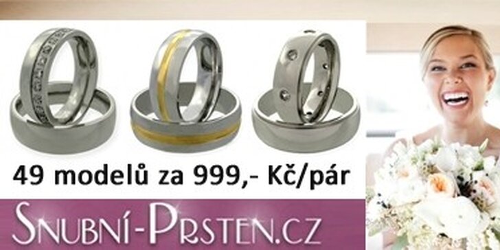 999 Kč za snubní prsteny z chir. oceli včetně rytin, krabičky a dopravy.