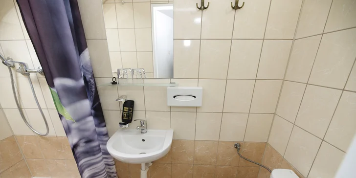V koupelně najdete sprchový kout, WC a fén.