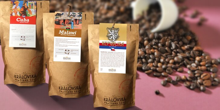 Balíčky zrnkové kávy: 3 či 7 druhů z Brazílie, Kuby, Jávy, Guatemaly i Etiopie