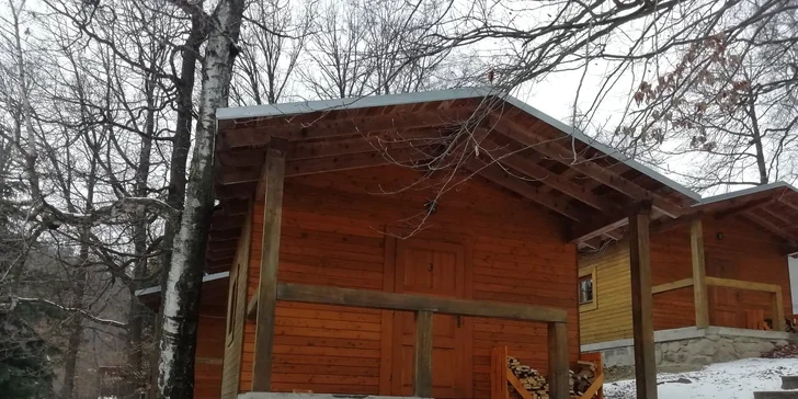 Rodinná pohoda ve srubových chatkách Bunč s wellness a polopenzí