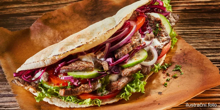 Jídlo s sebou: kebab v tortille s nápojem nebo 3 pizzy podle výběru
