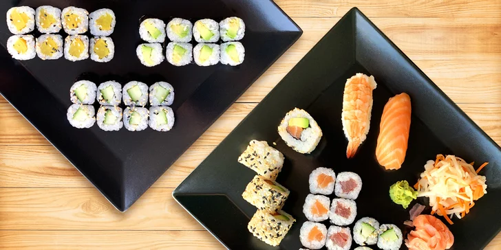 Pestré sushi sety: 24 vege rolek, ale i 22 či 32 ks s avokádem či rybami s možností rozvozu