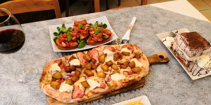 Italské menu pro dva: předkrm, pinsa, dezert a nápoj podle výběru