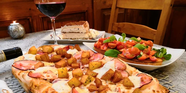 Italské menu pro dva: předkrm, pinsa, dezert a nápoj podle výběru