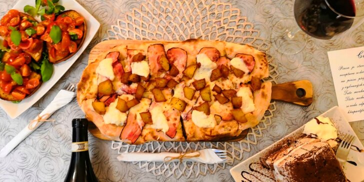 Předchůdkyně pizzy: pinsa i s předkrmem, dezertem a nápojem podle výběru