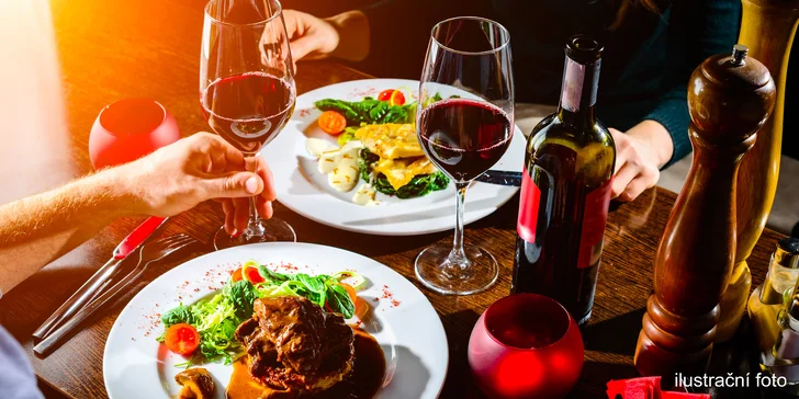 3chodové degustační menu nebo 2 chody a relax ve vířivce i při zábalu