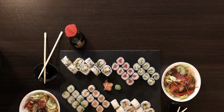 Rolované dobroty: sushi sety 24–58 ks i s vegetariánským salátem Chay