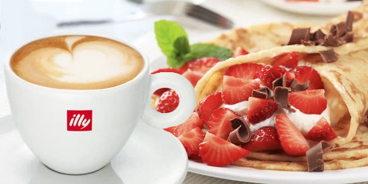 Dvě lahodné palačinky a dvě italské kávy illy