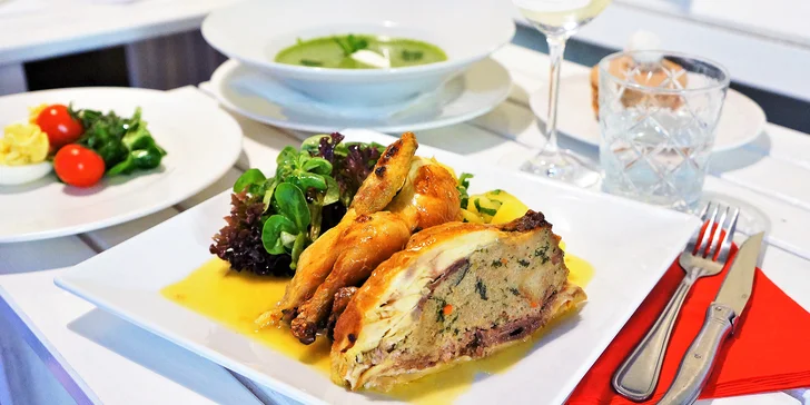 4chodové velikonoční menu pro dva: plněná vejce, baby kuřátko i dezert