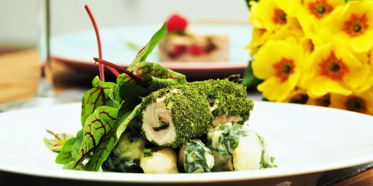 7chodové degustační menu pro dva: králičí hřbet, vepřová panenka i sorbet