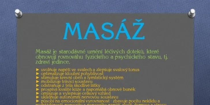 Masáž záda, šíje a ramen v délce 60 minut ve FN Plzeň Bory