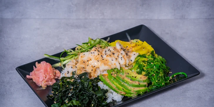 Havajské poke bowl s rybou, krevetami nebo vegetariánské + rozvoz po Praze