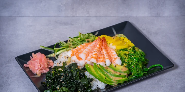 Havajské poke bowl s rybou, krevetami nebo vegetariánské + rozvoz po Praze