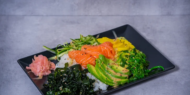Havajské poke bowl s rybou, krevetami nebo vegetariánské + rozvoz po Praze