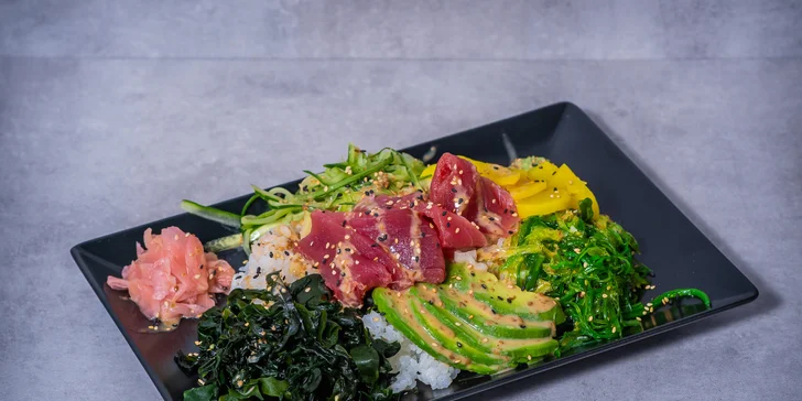 Havajské poke bowl s rybou, krevetami nebo vegetariánské + rozvoz po Praze
