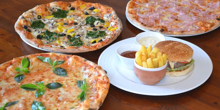 Burger a hranolky nebo 32cm pizza podle výběru pro jednoho i dva