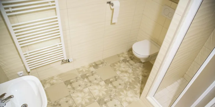 Pokoj má vlastní koupelnu se sprchou a WC.